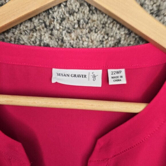 Susan Graver Top Womens Plus 22WP Pink Tunic Split Neck Semi Sheer Blouse Ladies - Picture 6 of 7